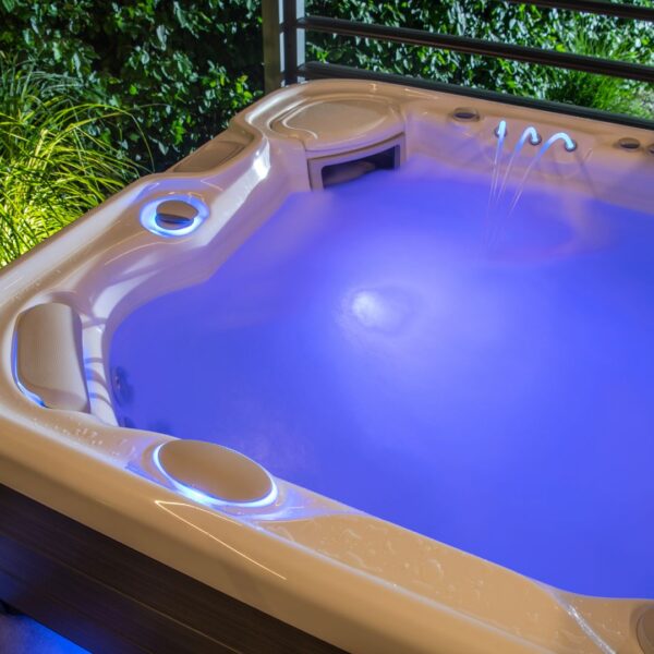 New hot tub with tub lights on