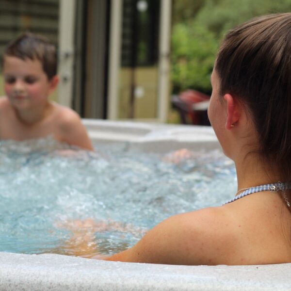 Family enjoying hot tub