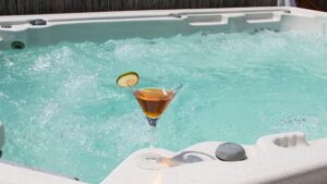 Cocktail on the edge of a hot tub