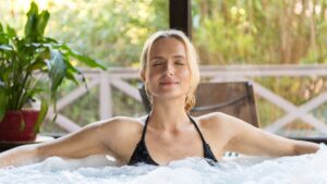 Woman enjoying hot tub