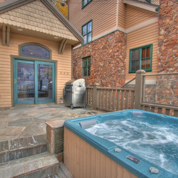 hot tub in a backyard
