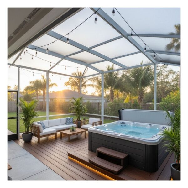 aesthetically pleasing outdoor hot tub space for a vacation rental